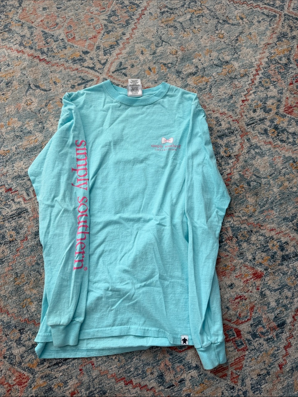 Simply Southern Aqua Long Sleeve Tee with Pink Logo